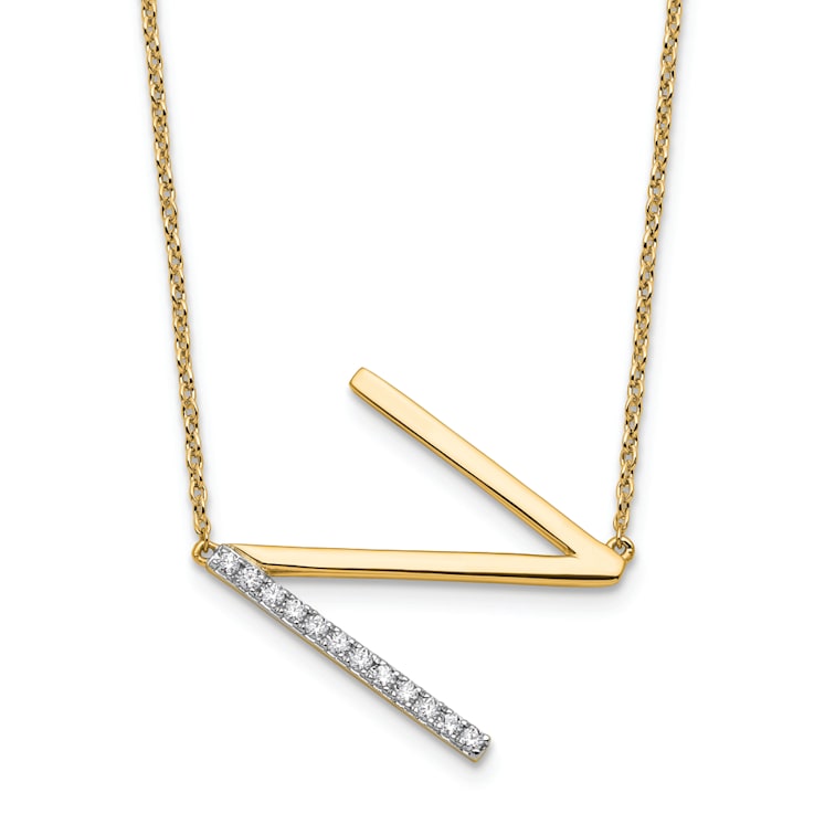 14k Yellow Gold and Rhodium Over 14k Yellow Gold Sideways Diamond
Initial N Pendant 18 Inch Necklace