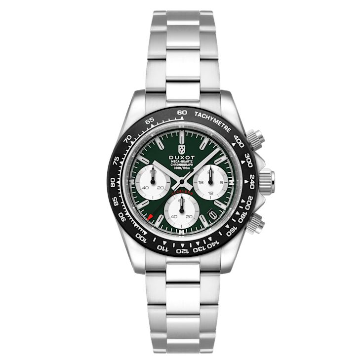 Duxot Accelero Green Dial Black Bezel White Stainless Steel Band
Chronograph Watch