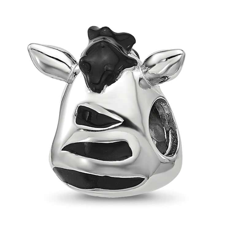 Sterling Silver Kids Enamel Zebra Face Bead