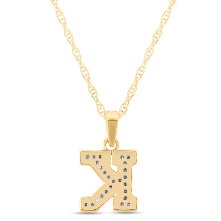 White Diamond Accent 10k Yellow Gold K Initial Pendant With 18” Rope Chain