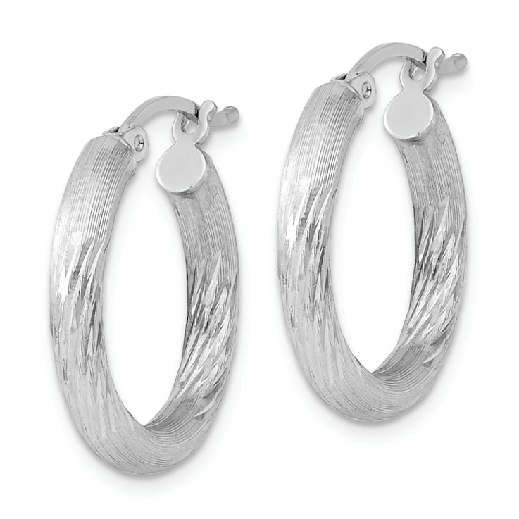 Rhodium Over Sterling Silver 3mm Polished and Satin Diamond-cut Hoop Earrings