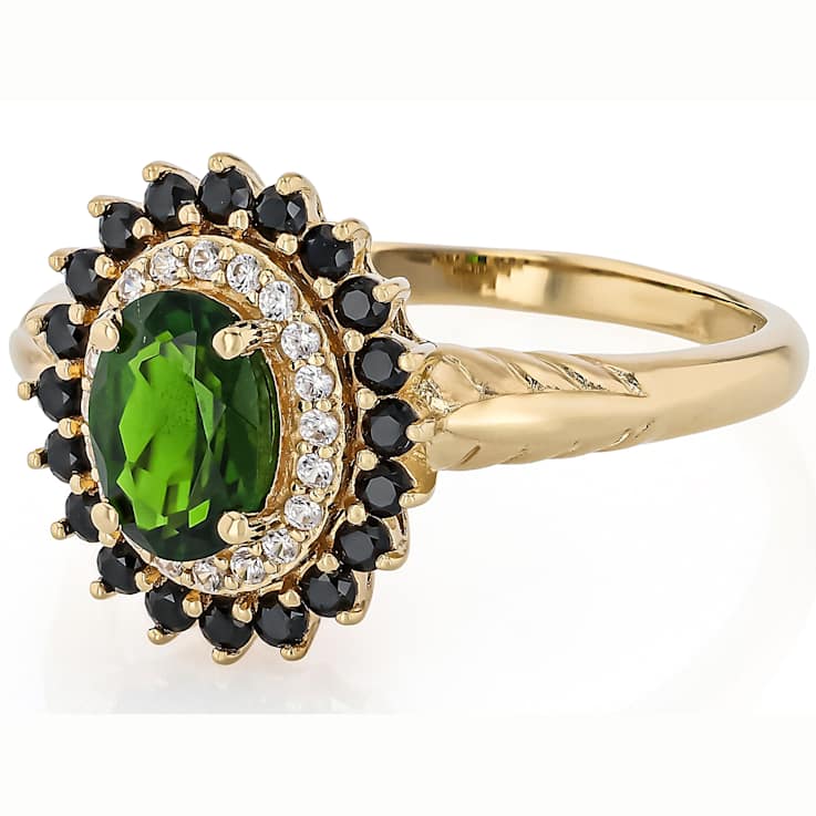 Chrome Diopside, Black Spinel And White Zircon Ring In 18K Gold Over
Sterling Silver 1.24ctw