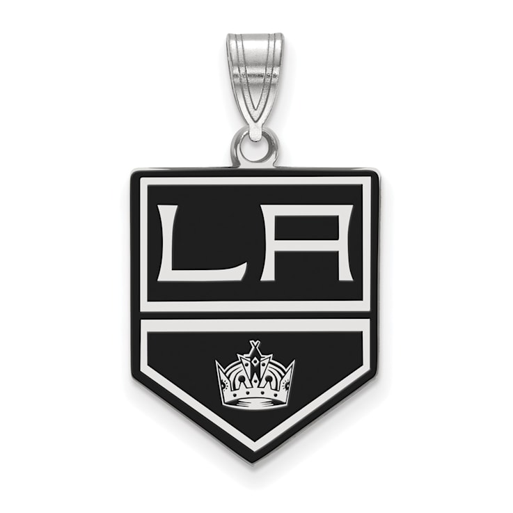 Rhodium Over Sterling Silver NHL LogoArt Los Angeles Kings Large Enamel Pendant