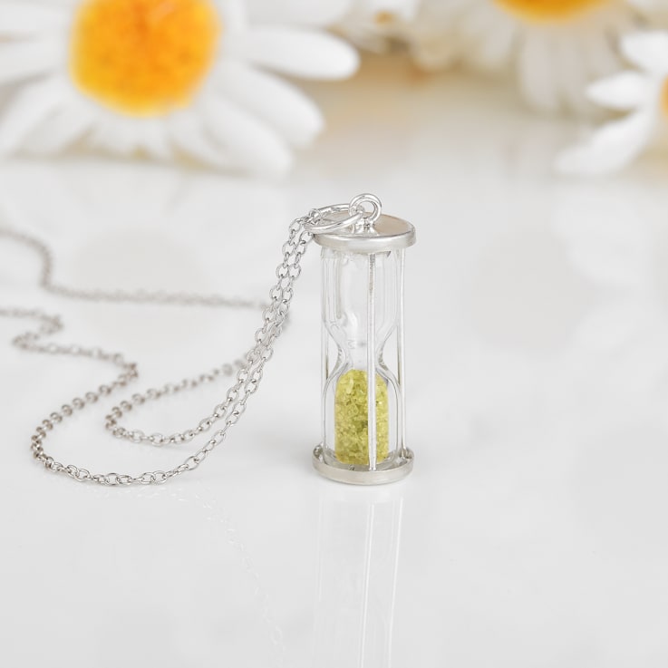 Green Peridot Rhodium Over Sterling Silver Hourglass Sand Timer Pendant Necklace