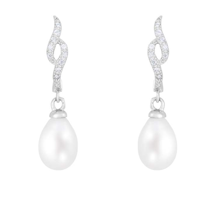 7-8mm White Cultured Freshwater Pearl and Cubic Zirconia Rhodium Over
Sterling Silver Earrings