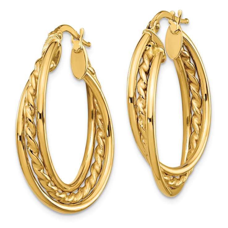 14k Yellow Gold 1 1/8" Polished Rope Twisted Hoop Earrings