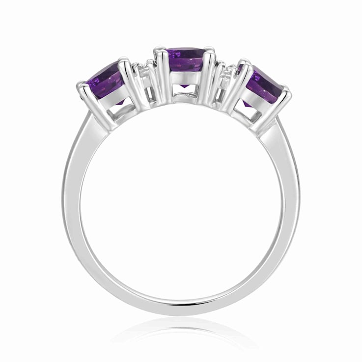 Amethyst and Moissanite Sterling Silver 3-Stone Ring