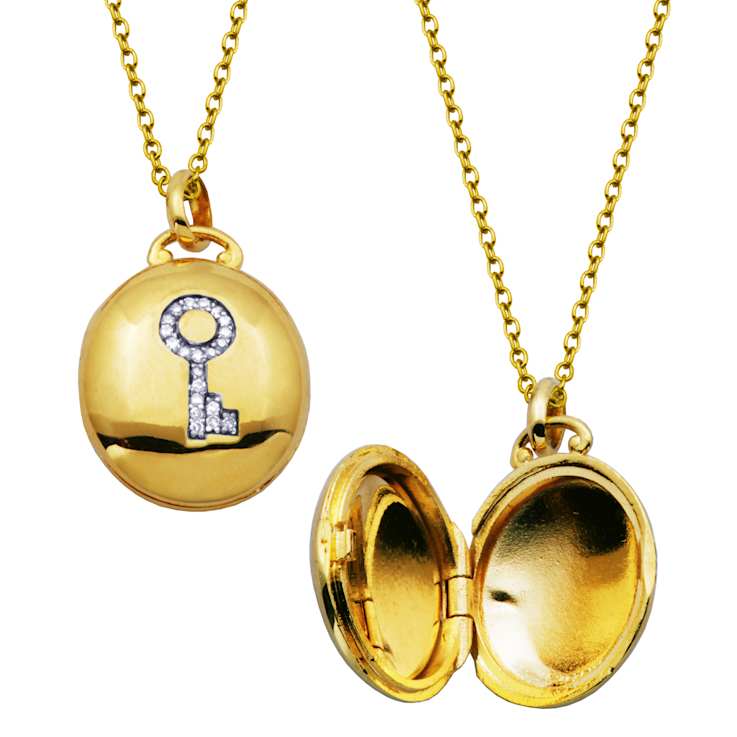 White Cubic Zirconia 18k Yellow Gold Over Brass Key Locket Pendant With
Chain 0.11ctw
