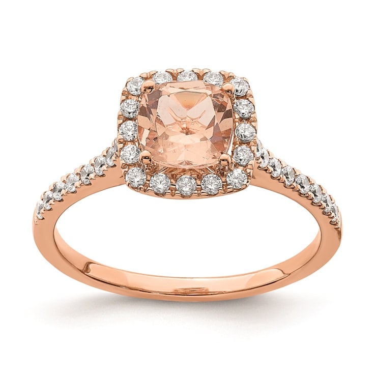 14K Rose Gold Morganite Diamond Halo Engagement Ring 1.09ctw