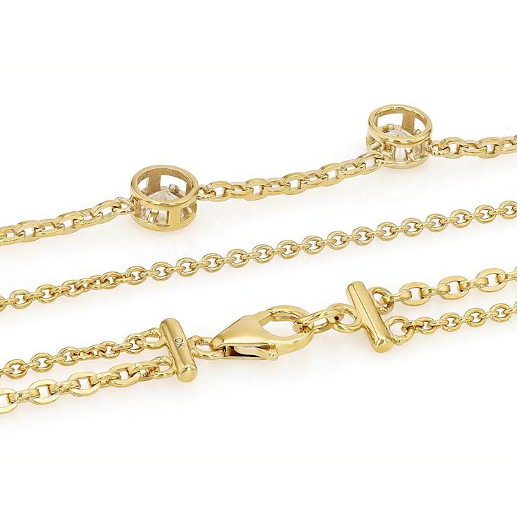 Layered Moissanite Station Necklace And Chain In 14K Gold Over Sterling Silver