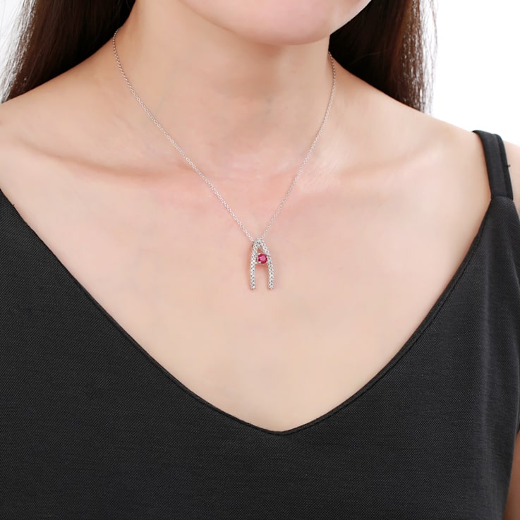 Round Ruby and White Sapphire Sterling Silver Pendant With Chain