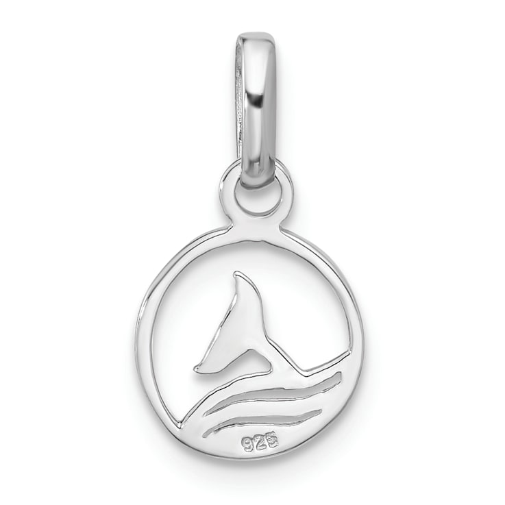 Rhodium Over Sterling Silver Whale and Dolphin Tail Circle Pendant