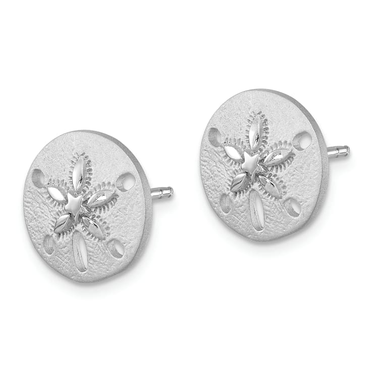 Rhodium Over Sterling Silver Textured Sand Dollar Post Earrings