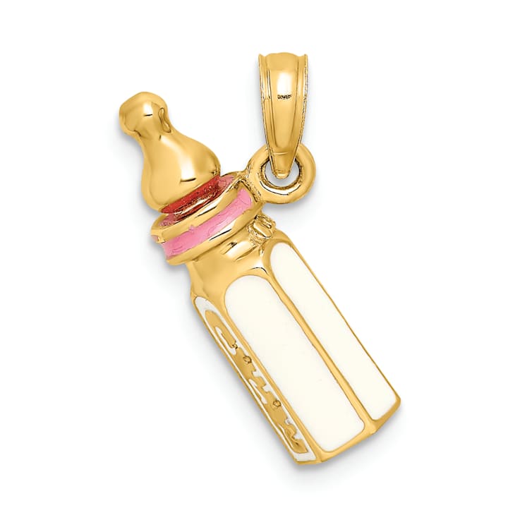14k Yellow Gold with Enamel 3D Baby Bottle Charm