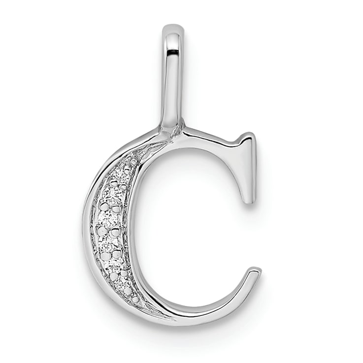 14K White Gold Diamond Letter C Initial Pendant