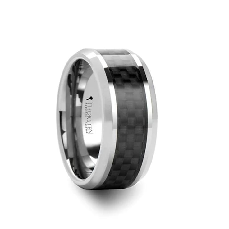 MAXIMUS Black Carbon Fiber Inlay Tungsten Carbide Wedding Band 10mm