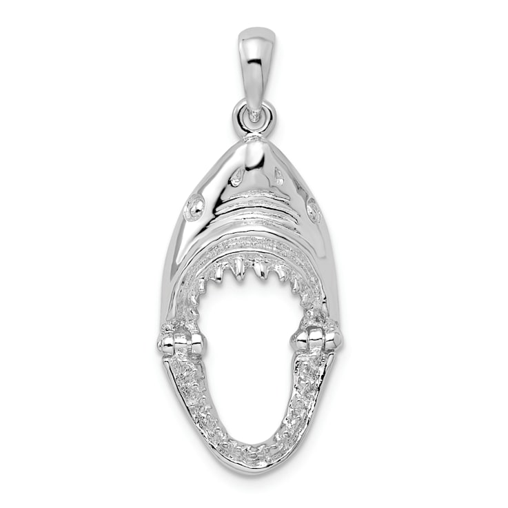Rhodium Over Sterling Silver Polished Moveable Shark Head Pendant