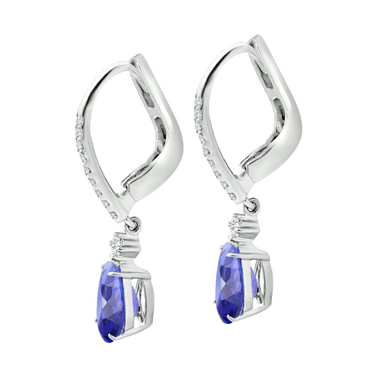 14K White Gold Pear Shape Tanzanite and Diamond Earrings