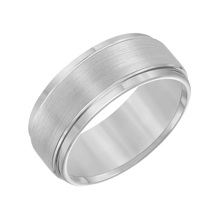9mm Step-Edge Comfort Fit Band in Gray Tungsten Carbide with Brushed Finish