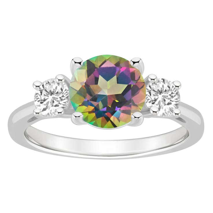 8mm Round Mystic Topaz And White Topaz Rhodium Over Sterling Silver
3-Stone Ring