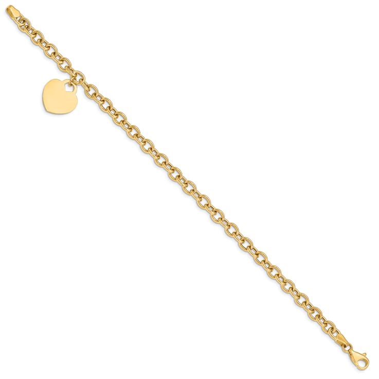 14K Yellow Gold Heart Charm Hollow Bracelet