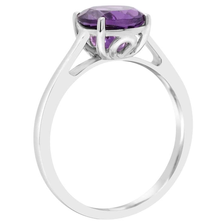 8mm Round Amethyst Rhodium Over Sterling Silver Ring