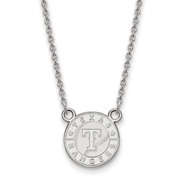 Rhodium Over Sterling Silver MLB LogoArt Texas Rangers Pendant Necklace