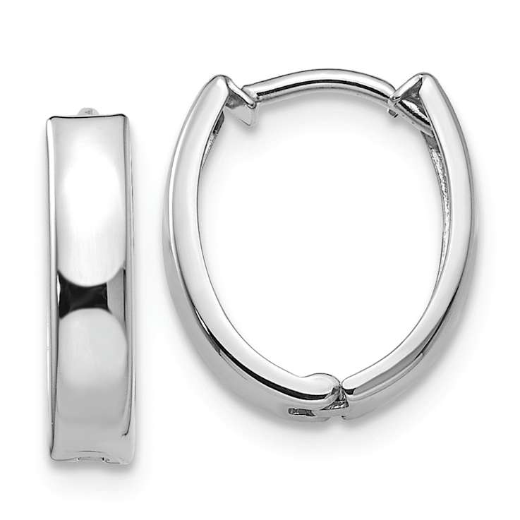 Rhodium Over 14k White Gold Polished 1/2" Hinged Hoop Earrings