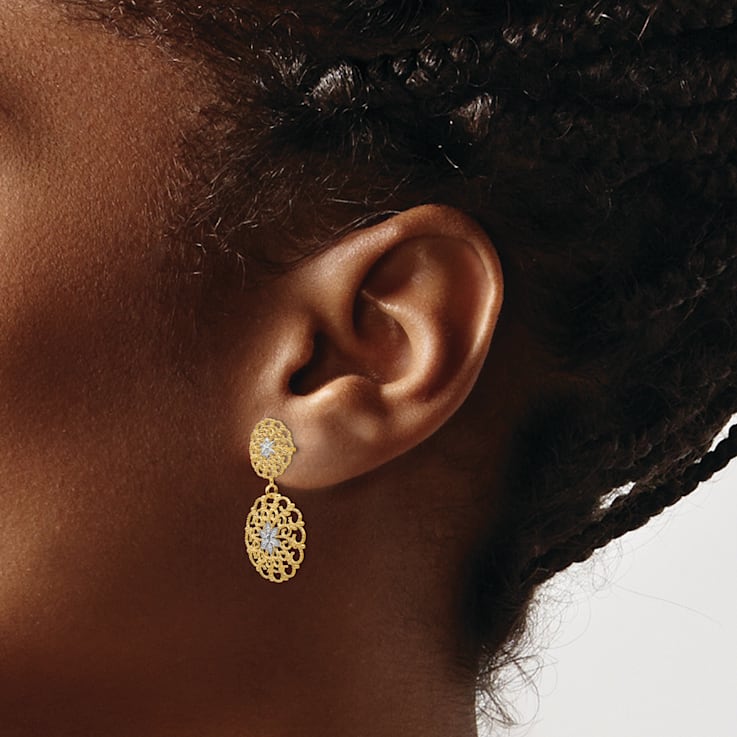 14k Yellow Gold and Rhodium Over 14k Yellow Gold Diamond-Cut Filigree
Medallion Dangle Earrings