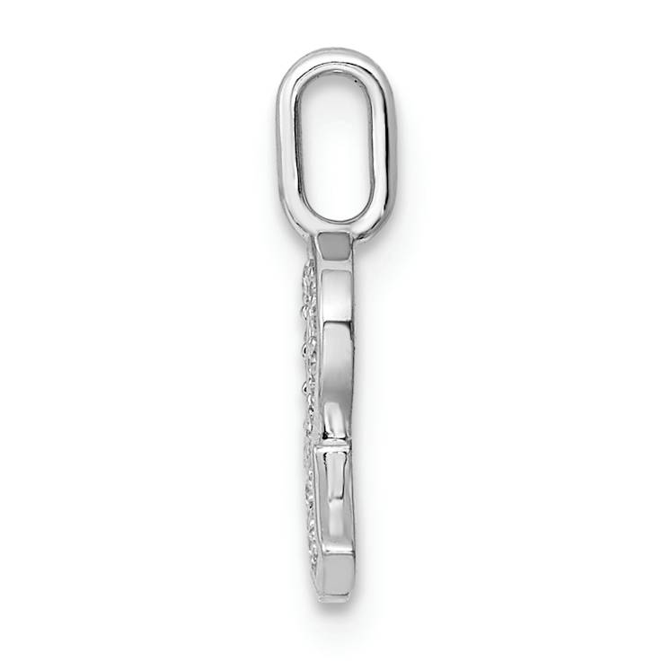 14K White Gold Diamond Letter R Initial Pendant