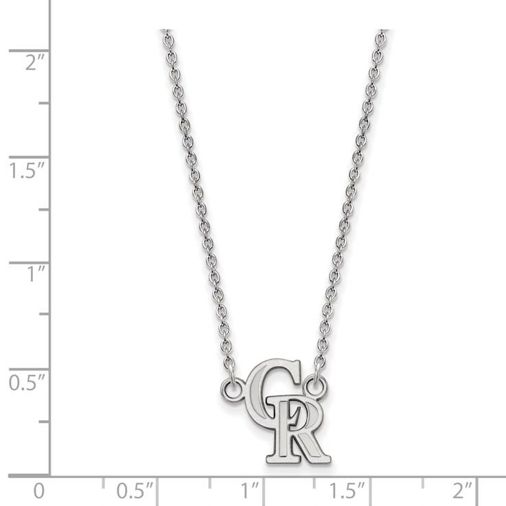 Rhodium Over Sterling Silver MLB LogoArt Colorado Rockies Pendant Necklace