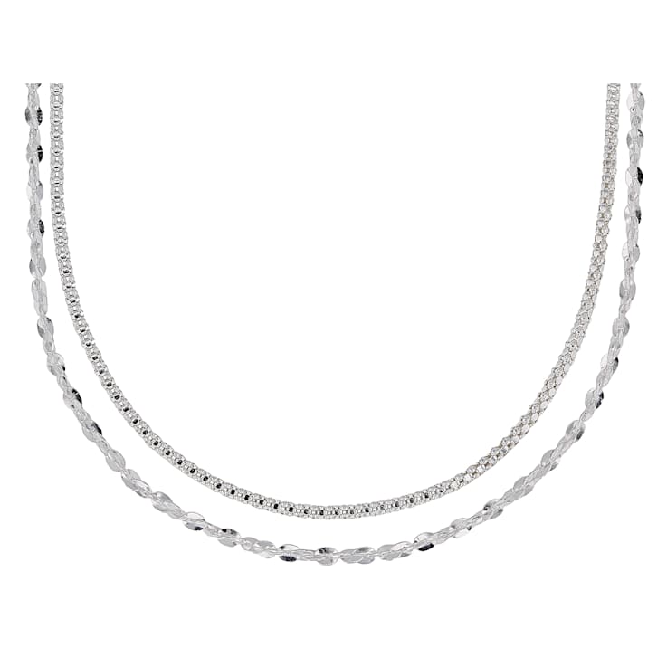 Twisted Serpentine And Diamond-Cut Popcorn Chain Necklace Set Of 2 In
Sterling Silver 24 Inch