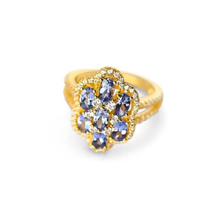 18K Yellow Gold Over Sterling Silver Oval Tanzanite and White Zircon
Ring 1.61ctw
