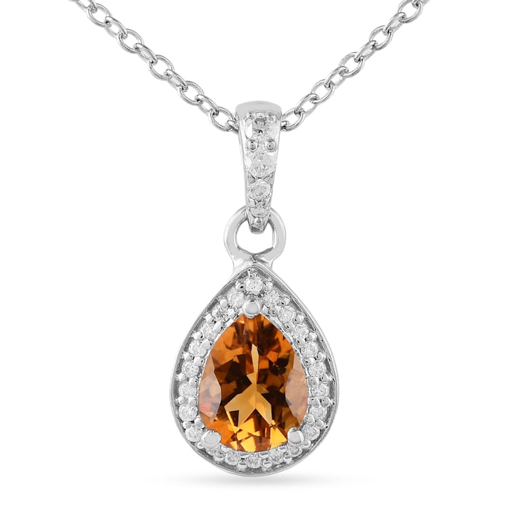Yellow Pear Shape Citrine Pendant with Moissanite Accents Rhodium Over
Sterling Silver Necklace