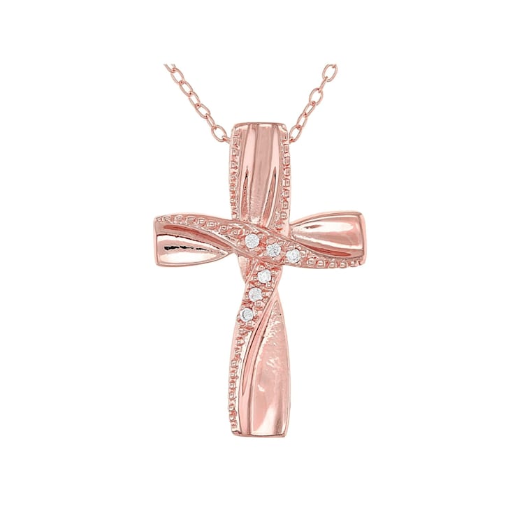 White Cubic Zirconia 18K Rose Gold Over Sterling Silver Cross