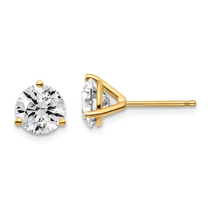 14K Yellow Gold Certified Lab Grown Diamond 2ct. VS/SI GH+, 3 Prong Stud Earrings