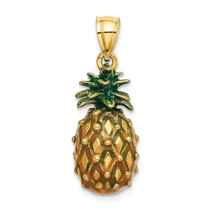 14k Yellow Gold Polished and Textured 3D Enameled Pineapple Charm