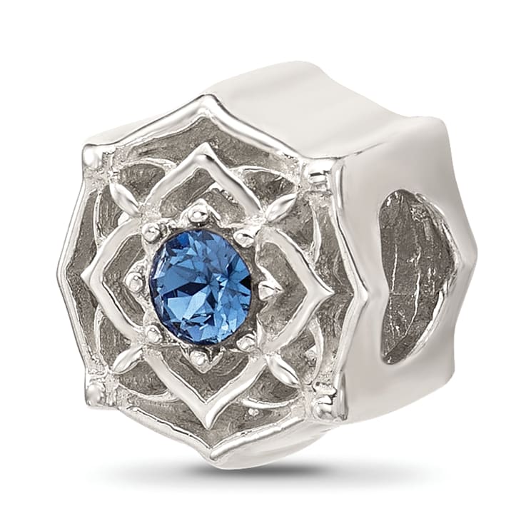 Sterling Silver Brushed and Polished Crystal Blue Bead