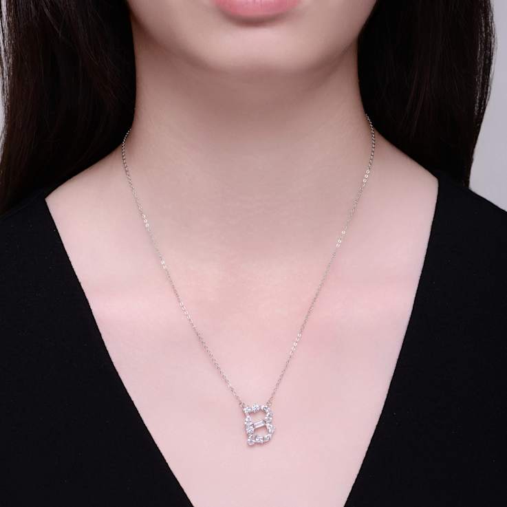 Initial B Mixed Cut CZ Pendant Necklace In Sterling Silver 18 Inch