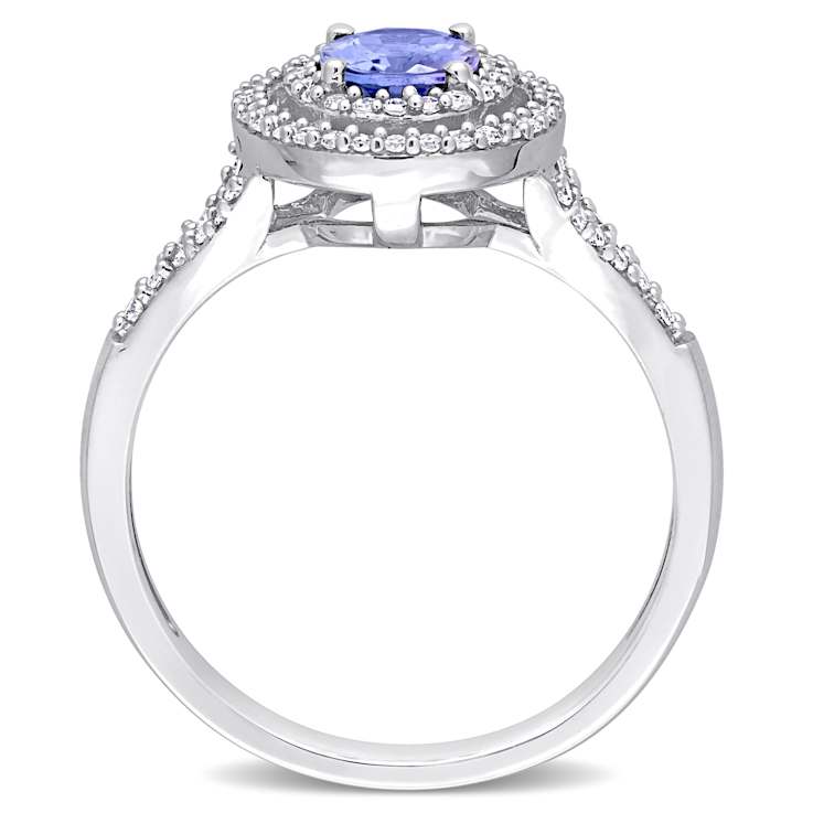 Tanzanite and Diamond 10K White Gold Ring 1.00ctw
