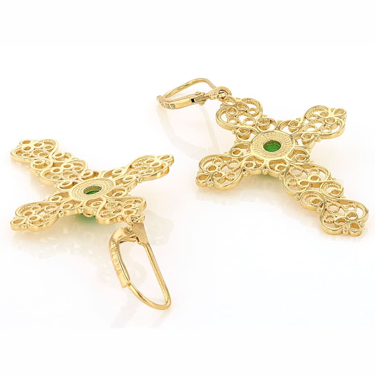 Jadeite Cross Earrings In 18K Gold Over Sterling Silver 6mm