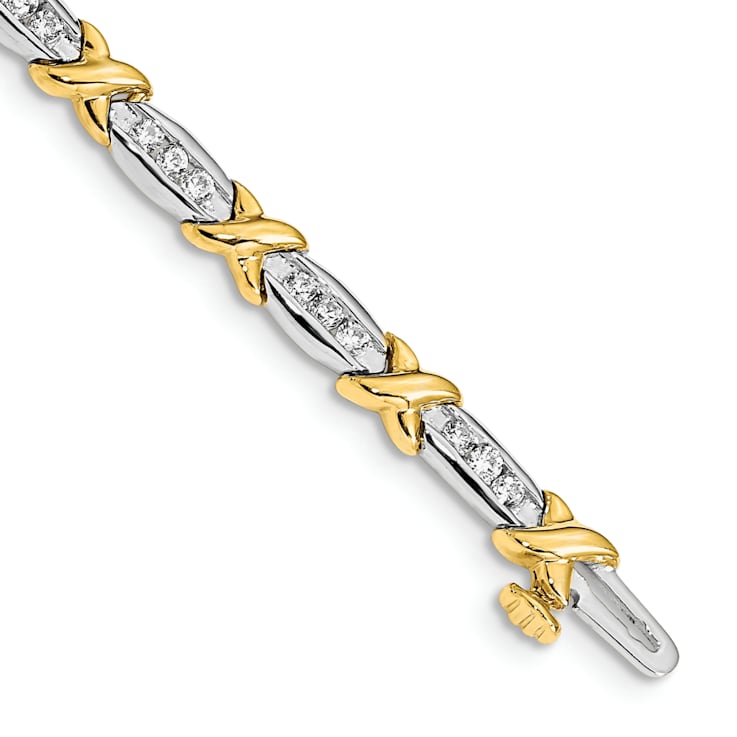 14k Yellow Gold and 14k White Gold Polished Fancy Diamond Bracelet
