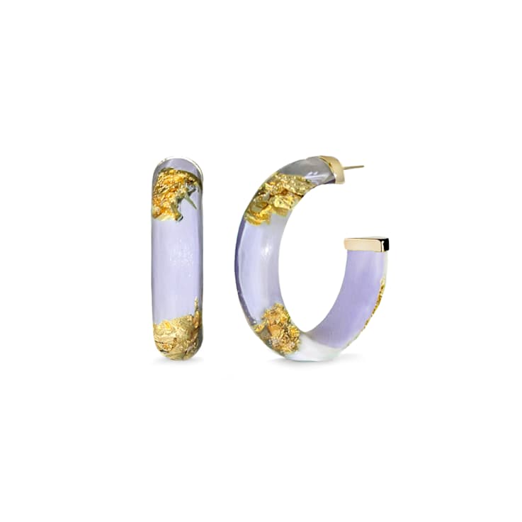 14K Yellow Gold Over Sterling Silver Small Gold Leaf Acrylic Hoop
Earrings in Lavender