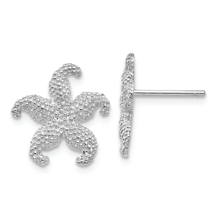 Rhodium Over 14K White Gold Textured Starfish Stud Earrings