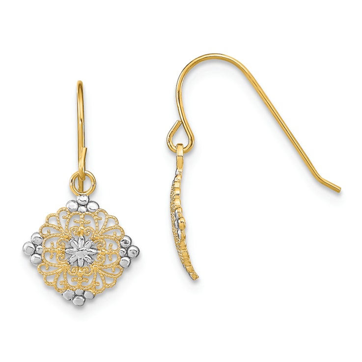 14K Yellow Gold and Rhodium Over 14K Yellow Gold Diamond-Cut Mini
Filigree Medallion Dangle Earrings