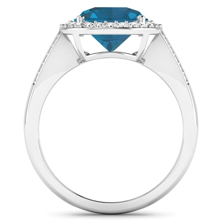 4.09 ctw Oval London Blue Topaz and Diamond 14K White Gold Split Shank
Halo Ring