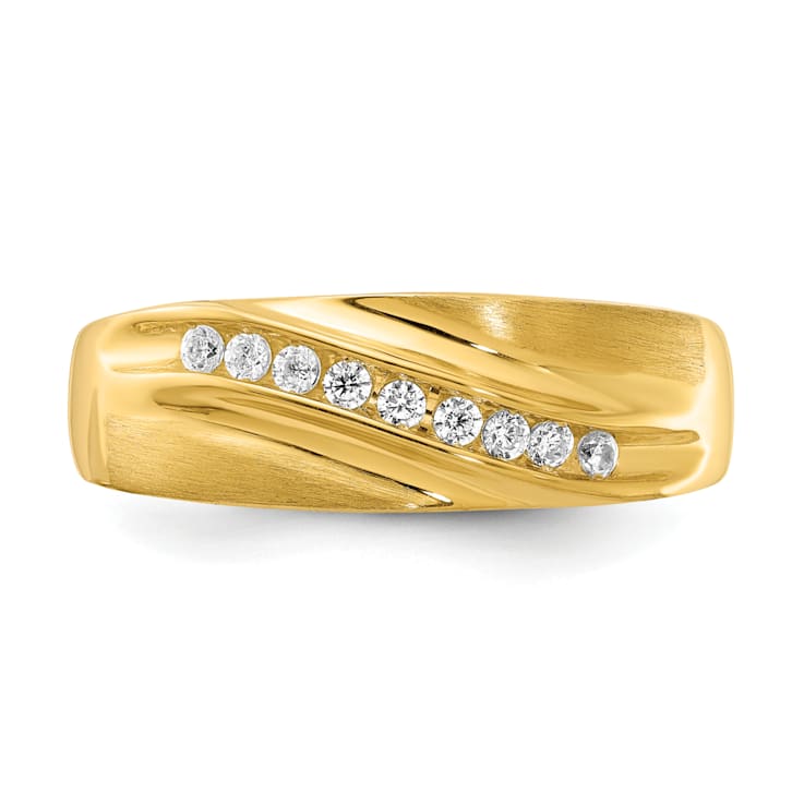 14K Yellow Gold Lab Grown Diamond Polished and Satin Men's Band