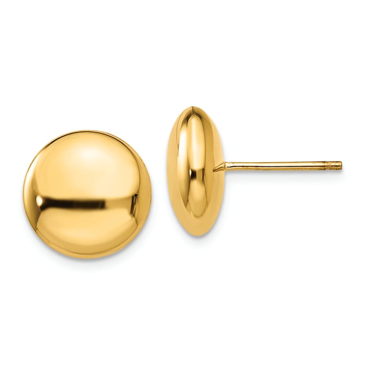 14k Yellow Gold Polished 12mm Button Stud Earrings