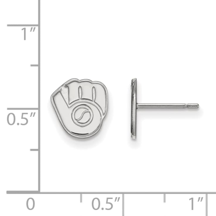 Rhodium Over Sterling Silver MLB LogoArt Milwaukee Brewers Post Earrings