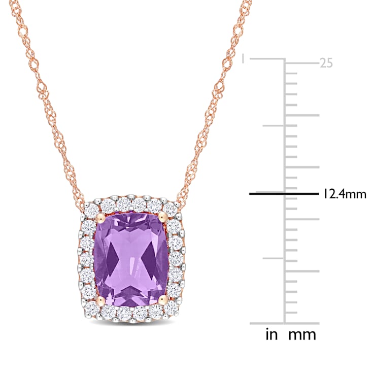 Amethyst & Diamond 14K Rose Gold Pendant With Chain 2.24ctw
